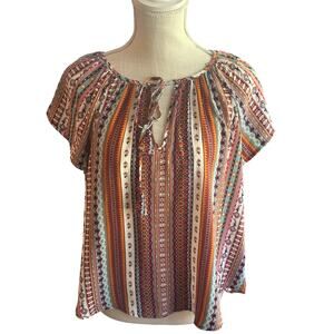 Liverpool Petal Sleeve Woven Top With Ties In Carousel Stripe Size Medium